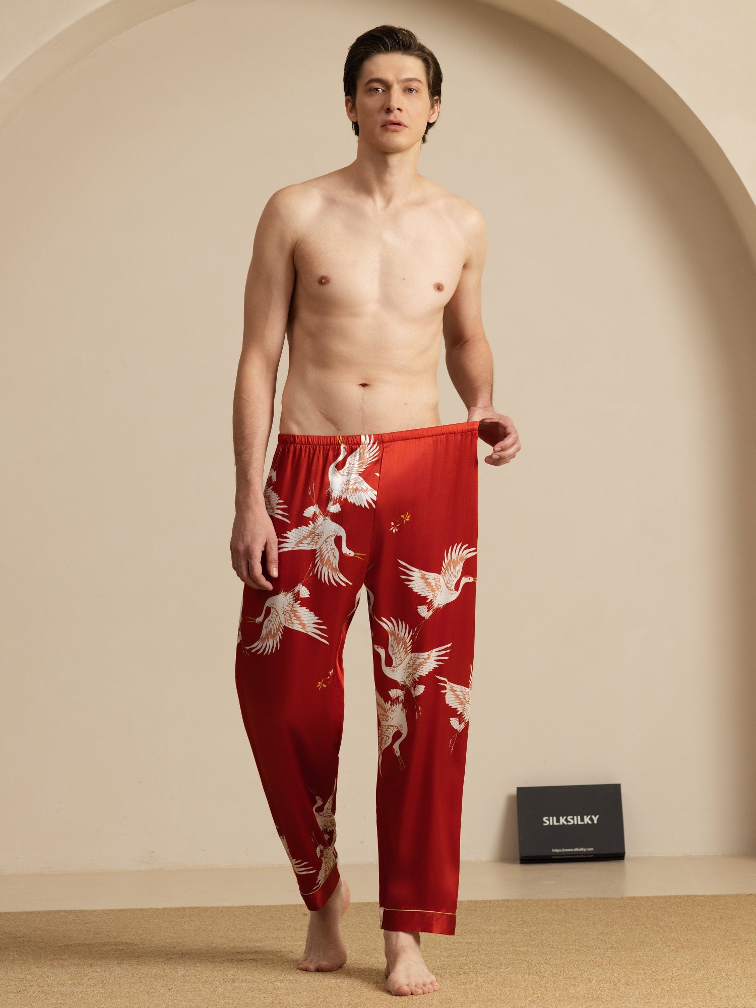[Wine] SilkSilky 19Momme Mens Sleep Bottoms 006