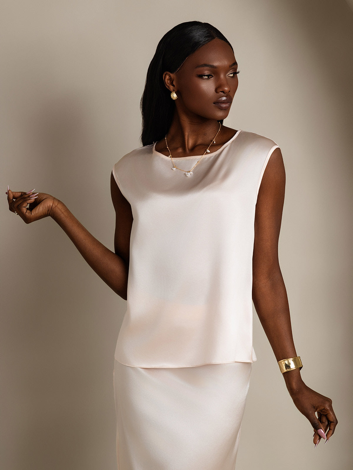 [Pink] SilkSilky  19Momme Silk Round Neck Women's T-Shirt 005