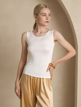 [White] SilkSilky  100% Silk Jersey Sleeveless Round Neck Women's T-Shirt 004