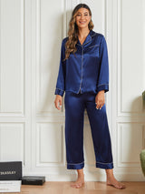 [Dark Blue] SilkSilky  Long Sleeve Notch Collar Women's Pajamas 004