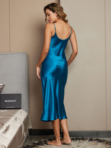 [Teal] SilkSilky  Spaghetti Strap V Neck Nightgown 002