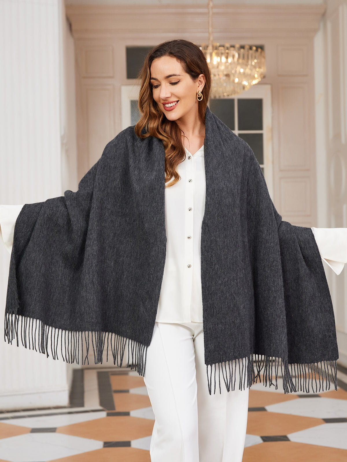 [Dark Gray] SilkSilky  Wool Scarf 003