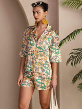 [Sand Crocodile] SilkSilky  Short Sleeve Notch Collar Women's Pajamas 004