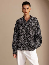 [Black Wave] SilkSilky Long Sleeve Lapel Collar Women's Shirt 001