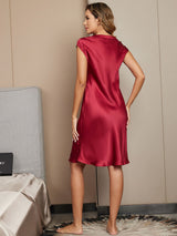 [Wine] SilkSilky  Cap Sleeve V Neck Nightgown 002