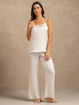 [White] SilkSilky  19Momme Machine-Washable Silk Spaghetti Strap Scoop Neck Camisole Set 003