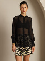 [Black] SilkSilky  Pure Silk Split Women's Shirt 001