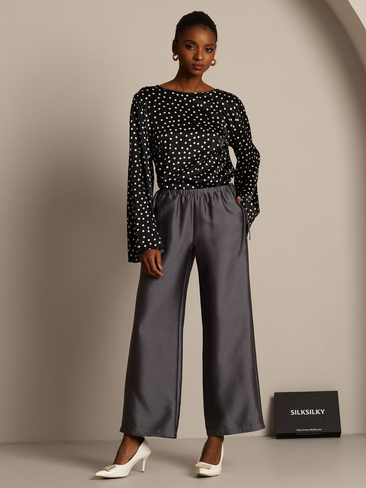 [Gray] SilkSilky  32Momme Silk Womens Pants 003,