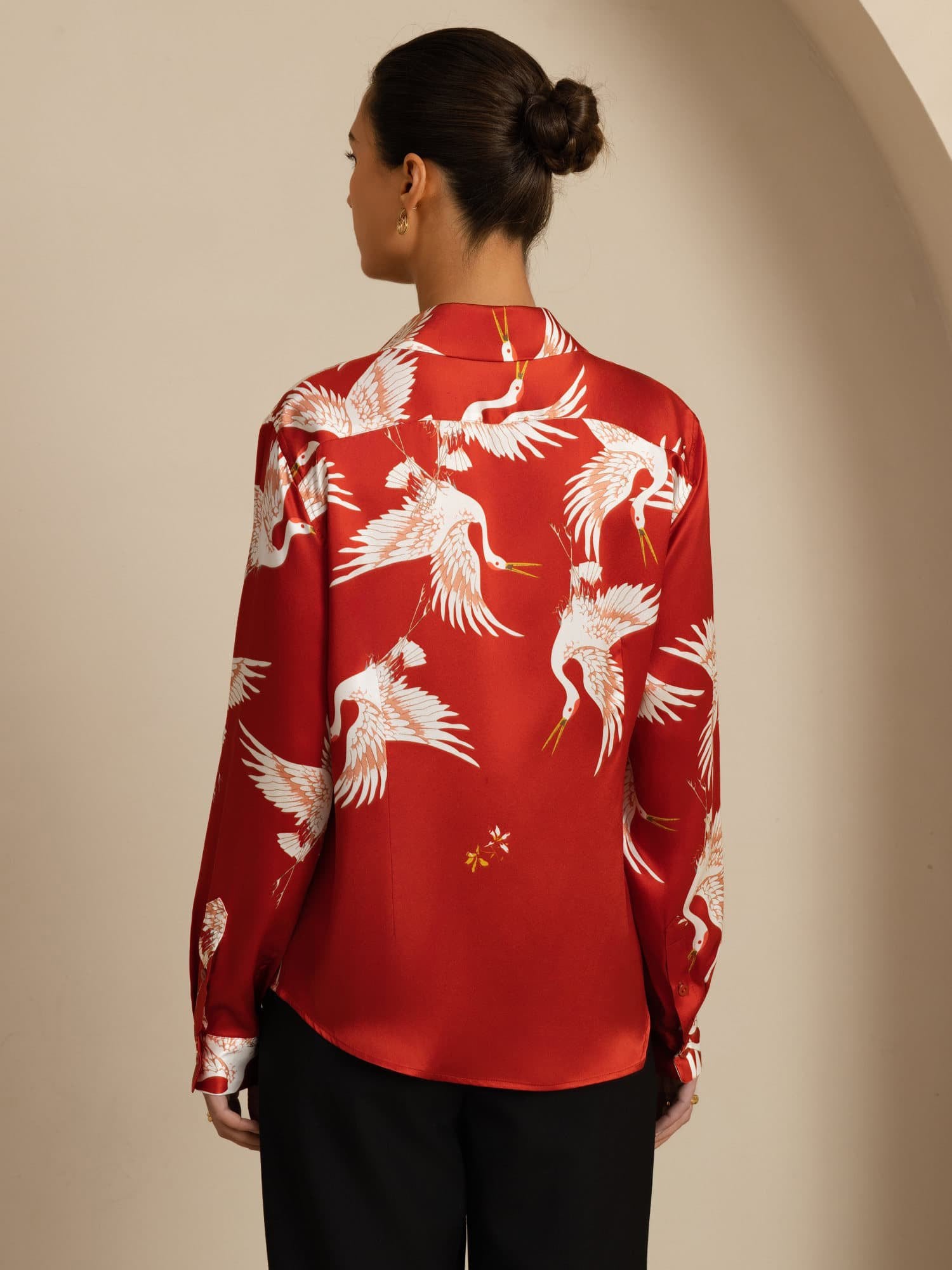 [Wine] SilkSilky  19Momme Long Sleeve Lapel Collar Women's Shirt 002