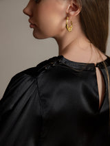 [Black] SilkSilky  19Momme Long Sleeve Boat Neck Blouse 004