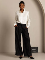 [Black] SilkSilky  32Momme Silk-Wool Blend Women's Pants 008
