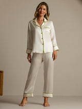 [White] SilkSilky  Long Sleeve Notch Collar Women's Pajamas 005