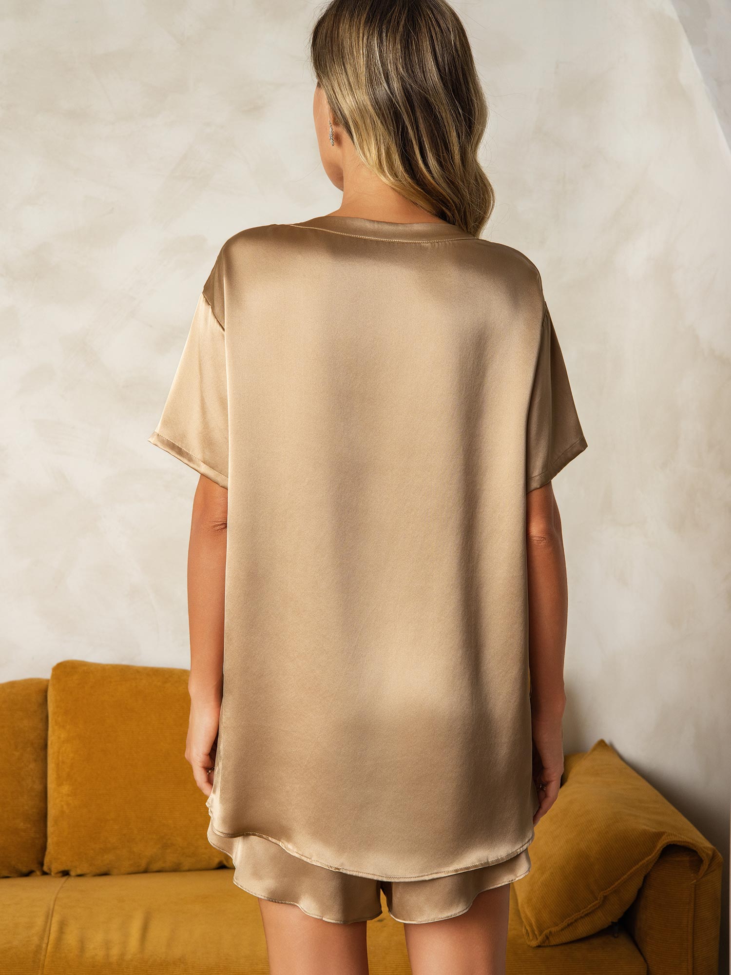 [Champagne] SilkSilky  Pure Silk Round Neck Women's Pajamas 002