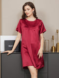 SilkSilky US Pure Silk Short Sleeve Round Neck Nightgown Wine 003