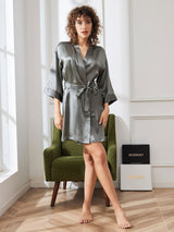 [Grayish Green] SilkSilky  3/4 Sleeve Women's Robe 006