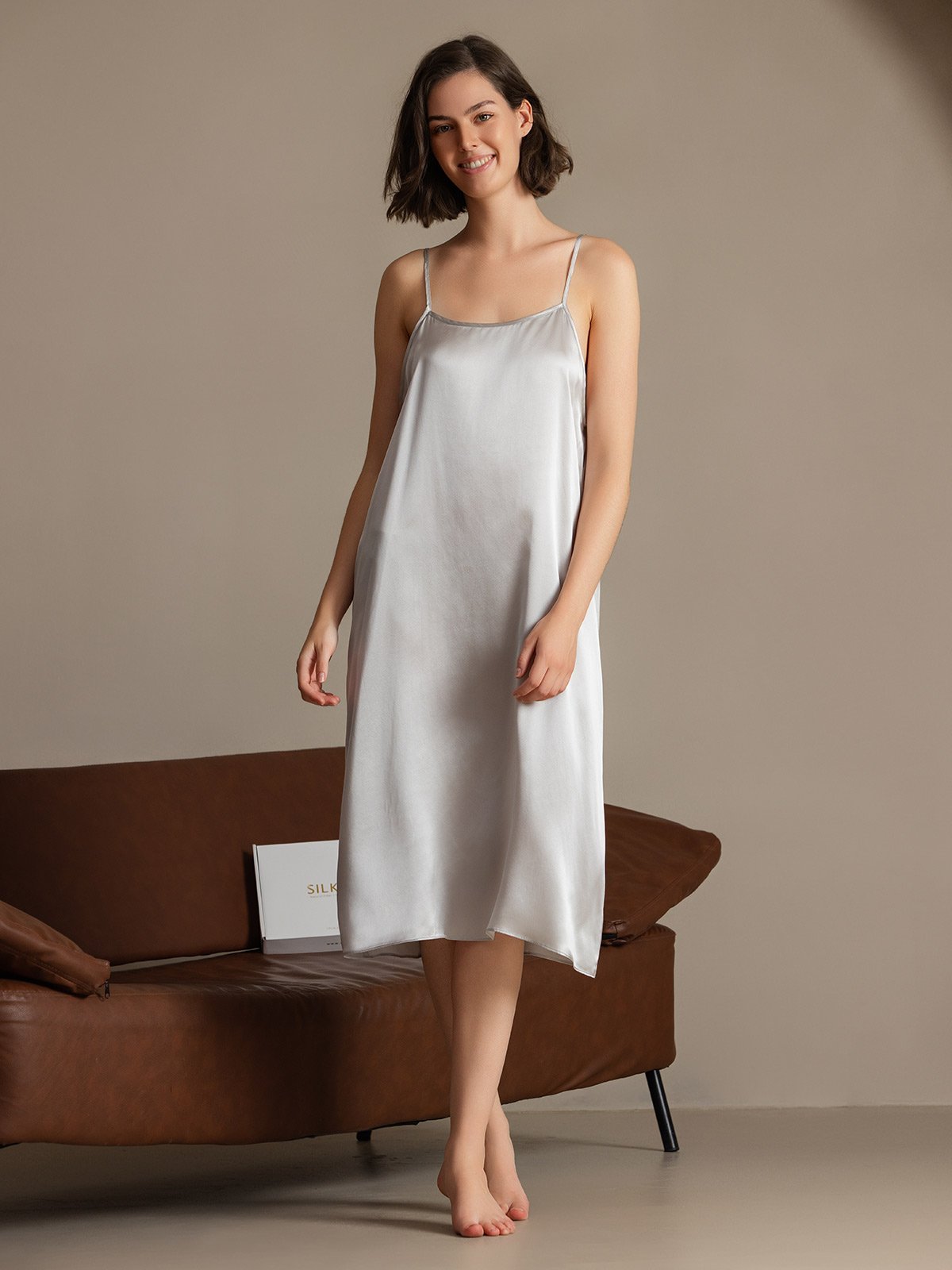 [Light Gray] SilkSilky 19Momme Silk Sleeveless Dress 004