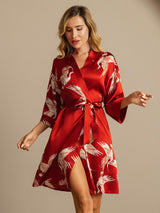 [Dark Red] SilkSilky  19Momme 3/4 Sleeve Women's Robe 003