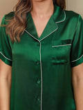 SilkSilky  Pure Silk Short Sleeve Lapel Women's Pajamas Green 004