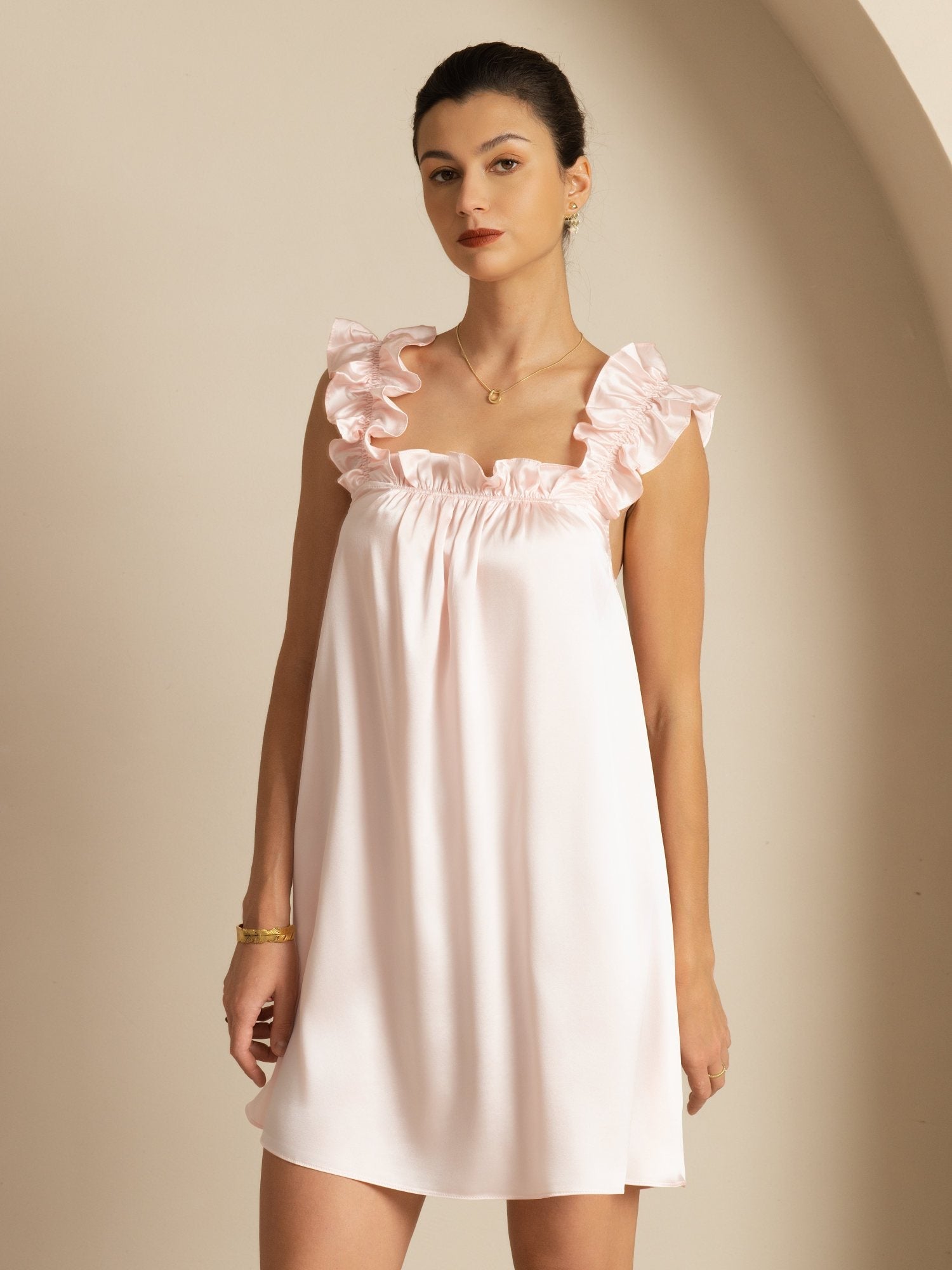 [Pink] SilkSilky 19Momme Silk Sleeveless Square Neck Dress 006