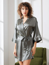 [Grayish Green] SilkSilky  3/4 Sleeve Women's Robe 004