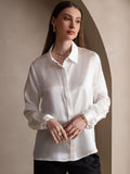 SilkSilky US 19Momme Silk Blend Long Sleeve Collar Women's Shirt White 003