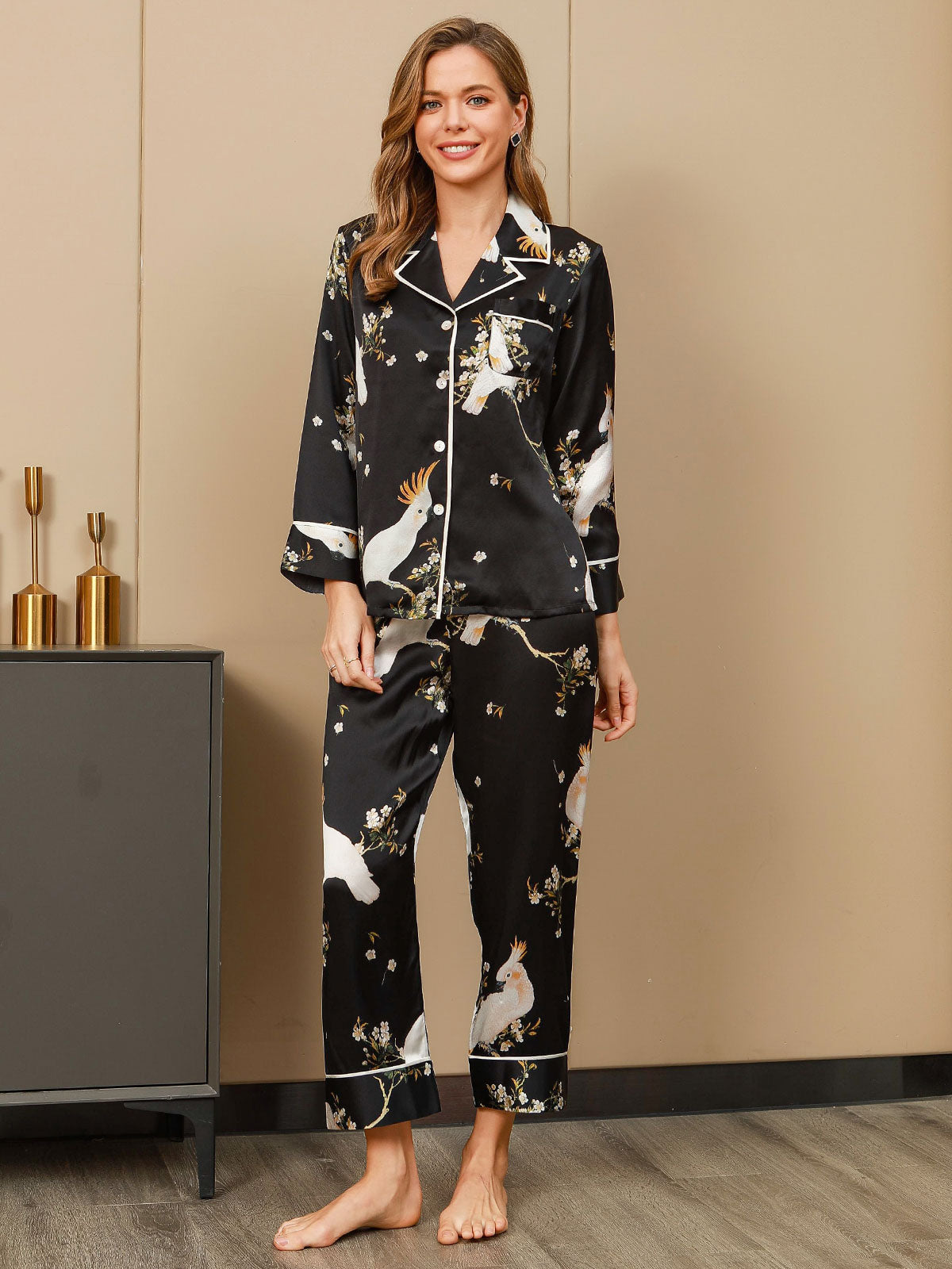 [Black] SilkSilky  Pure Silk Womens Pajamas 004