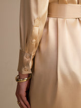 [Champagne] SilkSilky Long Sleeve Lapel Collar Dress 003