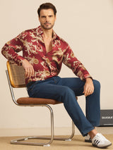 [Wine Dragon] SilkSilky Long Sleeve Lapel Collar Men's Shirt 007