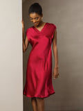 SilkSilky  Pure Silk Sleeveless V Neck Dress Wine 007