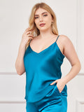 SilkSilky US Pure Silk Deep V Neck Plus Size Camisole Top Teal 002