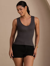 [Gray] SilkSilky Sleeveless Deep V Neck Camisole Top 001