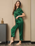 SilkSilky  Pure Silk Short Sleeve Lapel Women's Pajamas Green 003