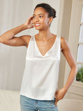 SilkSilky US Pure Silk Sleeveless V Neck Camisole Top White 003