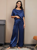 SilkSilky US Pure Silk Short Sleeve Womens Pajamas DarkBlue 005