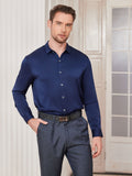 SilkSilky US Silk Blend Long Sleeve Collar Men's Shirt DarkBlue 005