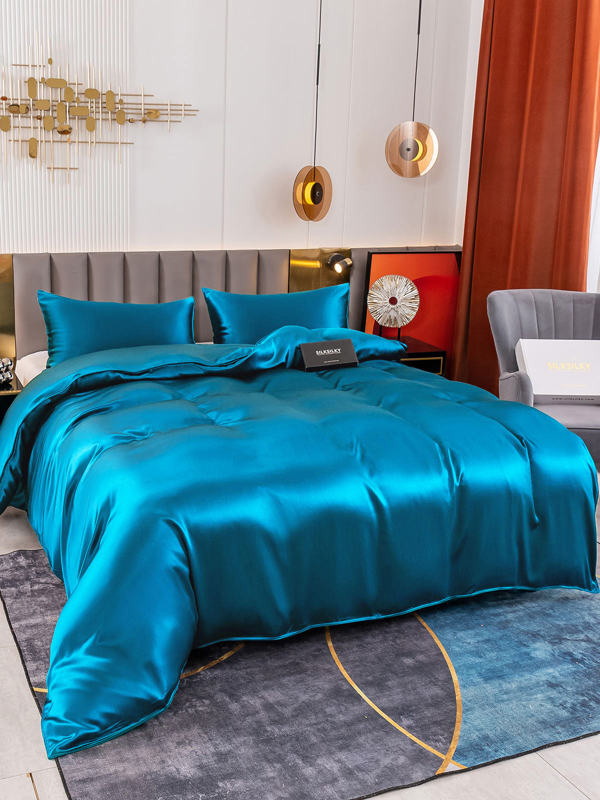 SilkSilky US 19Momme Pure Silk Bedding Set Teal 004