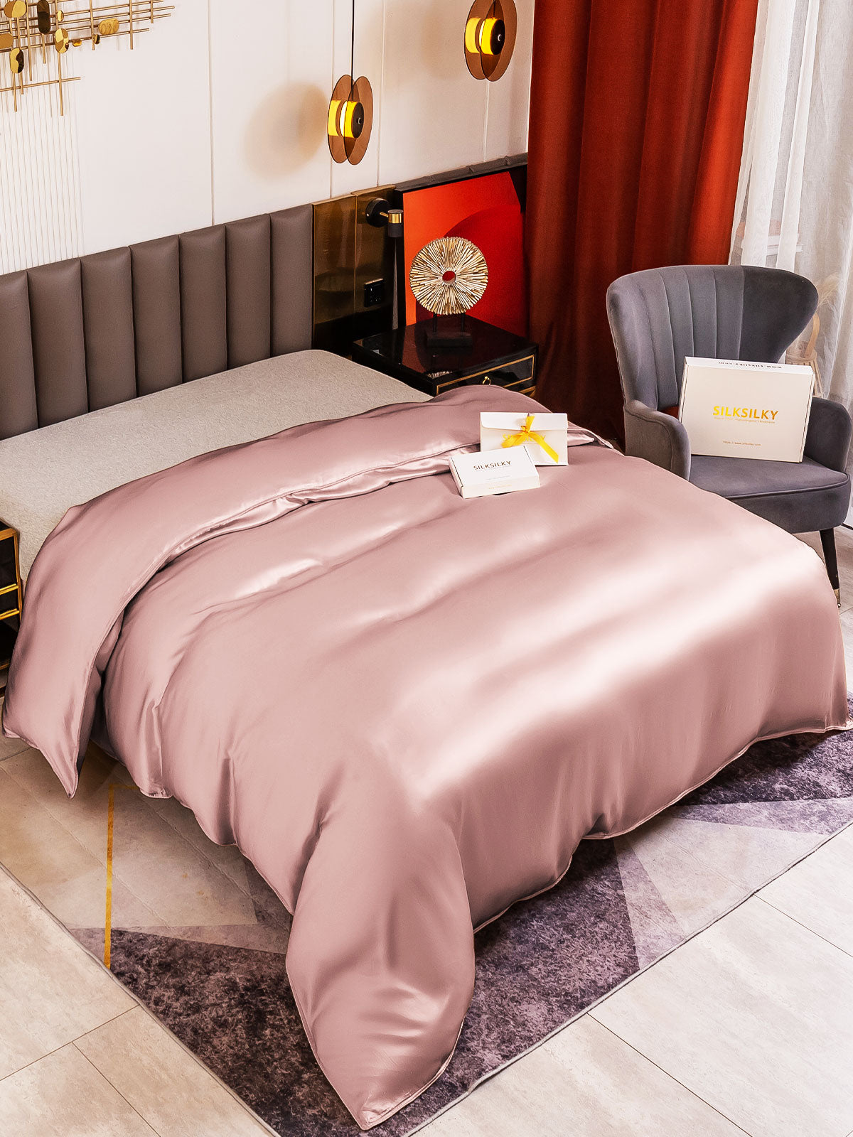 SilkSilky US 19Momme Pure Silk Duvet Cover PaleMauve 001