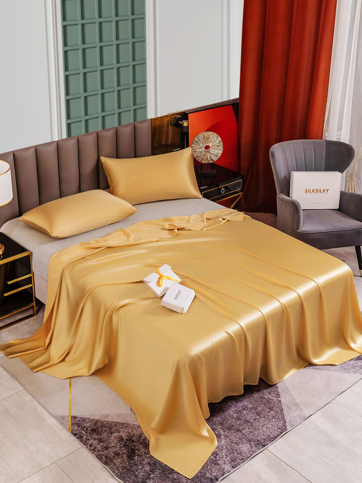 [Champagne] SilkSilky  25Momme Pure Silk Bedding Set 004
