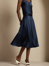 [Dark Blue] SilkSilky  19Momme Stretch Silk Charmeuse Skirt 004