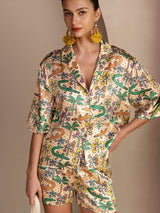 [Sand Crocodile] SilkSilky  Short Sleeve Notch Collar Women's Pajamas 005