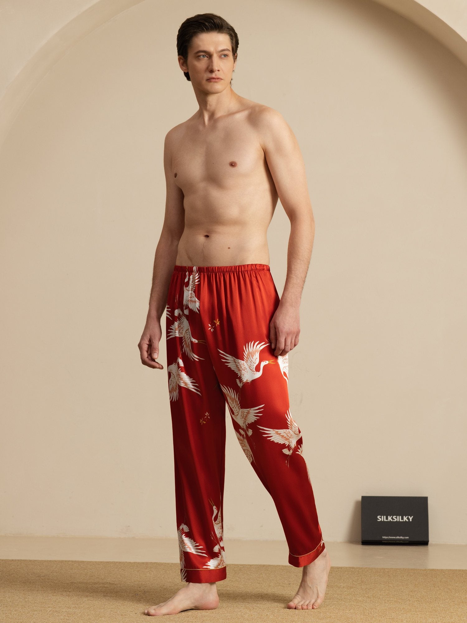 [Wine] SilkSilky 19Momme Mens Sleep Bottoms 007
