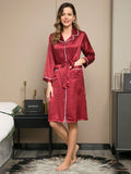 SilkSilky  Pure Silk Long Sleeve Womens Robe Wine 002