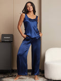 SilkSilky US Pure Silk Sleeveless Boat Neck Camisole Set DarkBlue 001