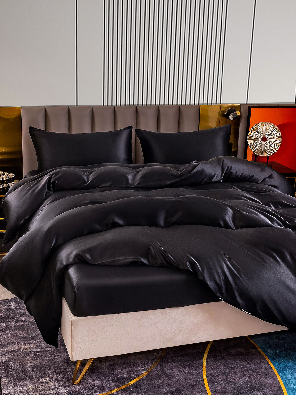 SilkSilky US 22Momme Pure Silk Bedding Set Black 003