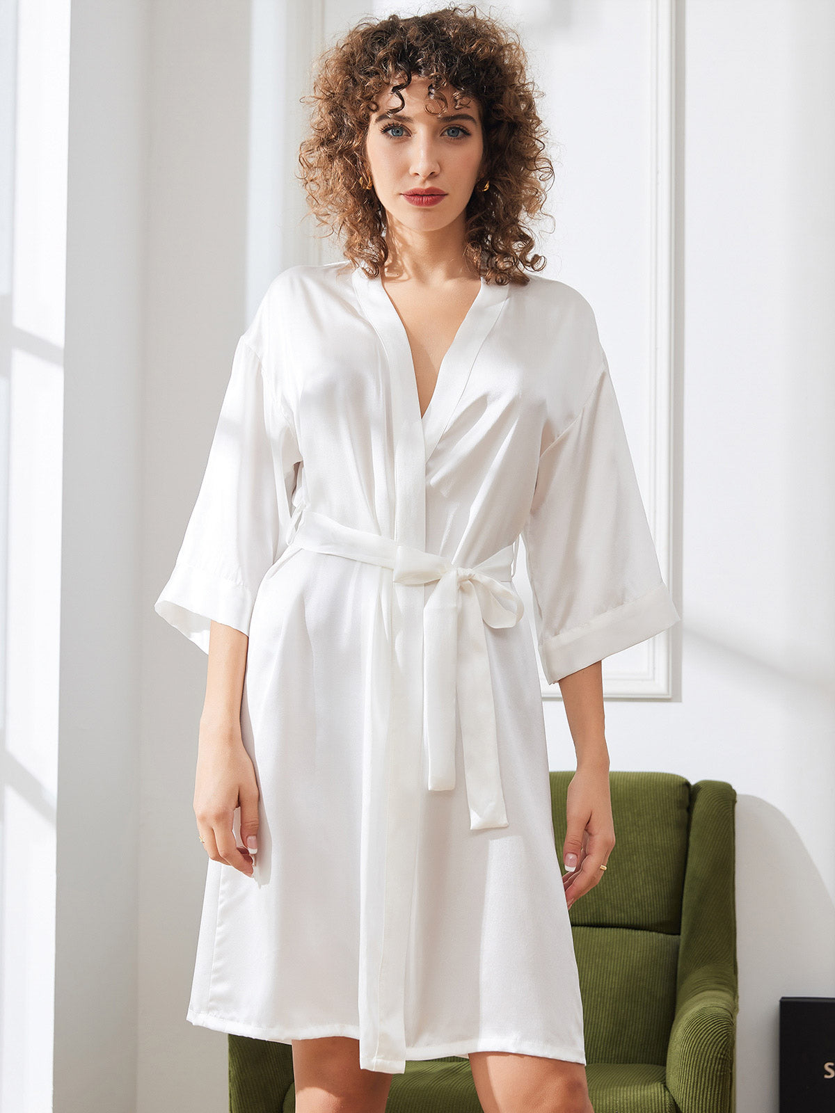 [White] SilkSilky  Pure Silk Womens Robe 005