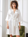 SilkSilky US Pure Silk Half Sleeve Womens Robe White 005