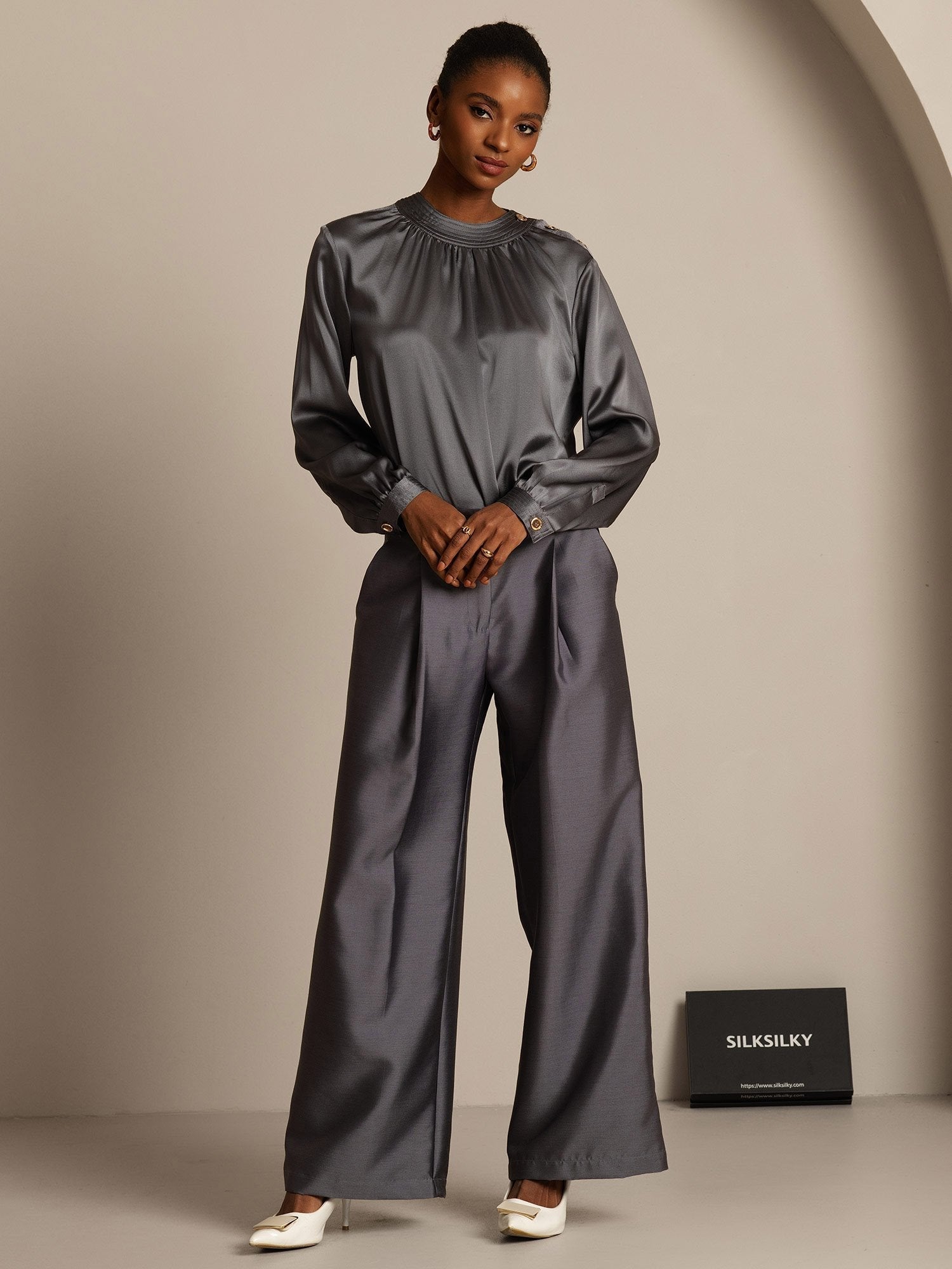 [Gray] SilkSilky  32Momme Silk Womens Pants 006,