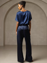 [Dark Blue] SilkSilky  Short Sleeve Round Neck Women's T-Shirt 002