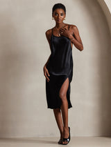 [Black] SilkSilky  Spaghetti Strap Scoop Neck Dress 002