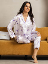 [Lilac Bloom] SilkSilky  Pure Silk Notch Collar Women's Pajamas 001,